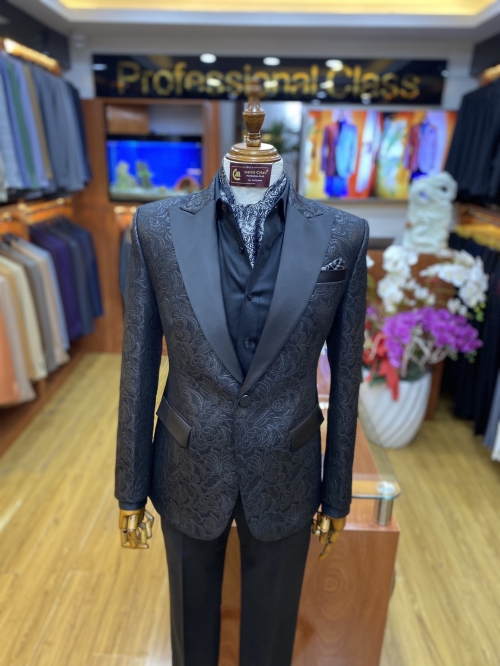 Veston đen tuxedo hoa văn 1 nút - #46